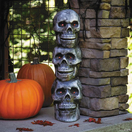 RADYAN Light-Up LED Blow Mold Stack of Three Skulls Halloween Decoration shown in a clear product image