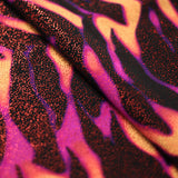 Eye Of The Tiger Nylon Spandex Fabric - Blue/Green Or Pink/Orange Tiger Print On Black, 58/60" Width (1 Yard)