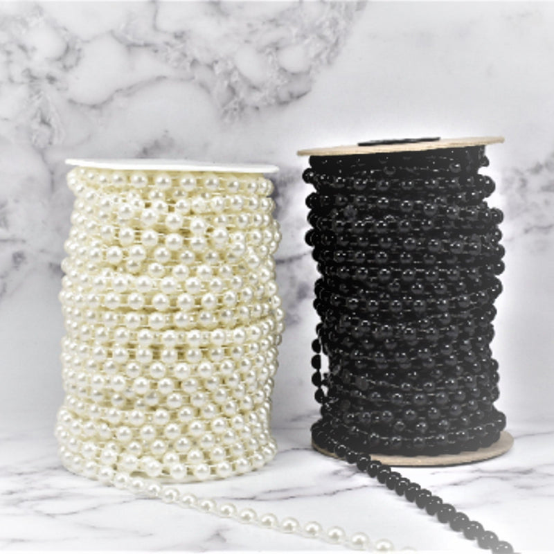 Pearl Applique Trim White Black 0.25in