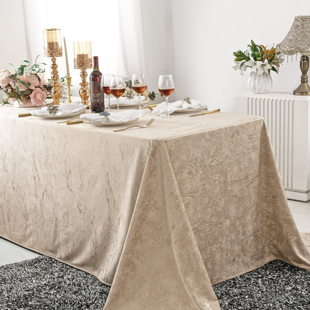 Velvet Rectangular Tablecloth 90x132 Champagne