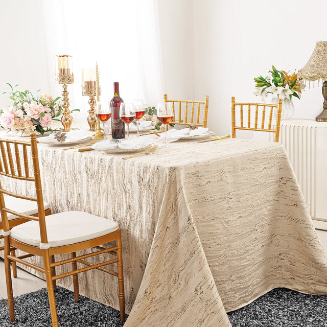 Rectangular Jacquard Polyester Tablecloth 90x132 Champagne
