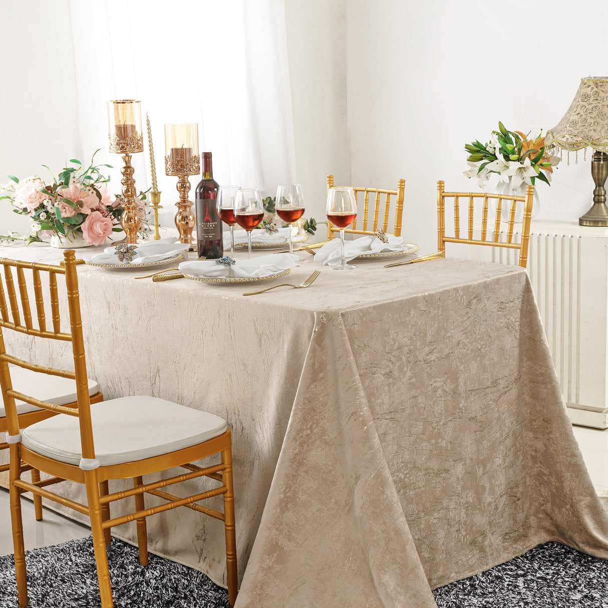 Rectangular Holland Velvet Tablecloth 90x156 Champagne