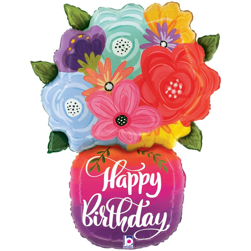 Foil Balloon Girls Happy Birthday Bright Flowers Vase