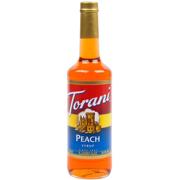 Torani Peach Flavoring / Fruit Syrup 750 mL Glass Bottle - 12/Case