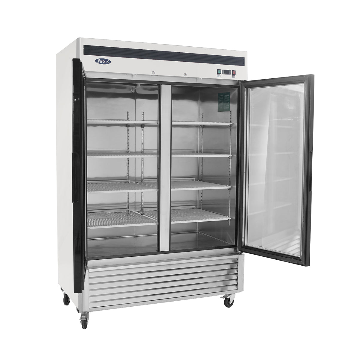 Atosa MCF8703GR 2-Section Bottom Mount Freezer Merchandiser 54.41"W x 31.5"D x 84.06"H w/2 Self-Closing Glass Doors w/Locks