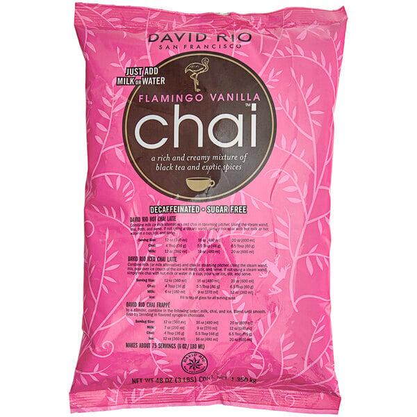 David Rio Flamingo Vanilla™ Decaf Sugar-Free Chai Tea Latte Mix 3 lb. - 4/Case