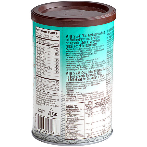 David Rio White Shark Chai™ Tea Latte Mix 14 oz. - 6/Case
