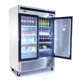 Atosa MCF8707GR 2 Section Bottom Mount Refrigerator Merchandiser 44.77 Cu. Ft, 54.41"W x 31.7"D w/2 Self-Closing Glass Doors w/Locks
