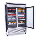 Atosa MCF8707GR 2 Section Bottom Mount Refrigerator Merchandiser 44.77 Cu. Ft, 54.41"W x 31.7"D w/2 Self-Closing Glass Doors w/Locks