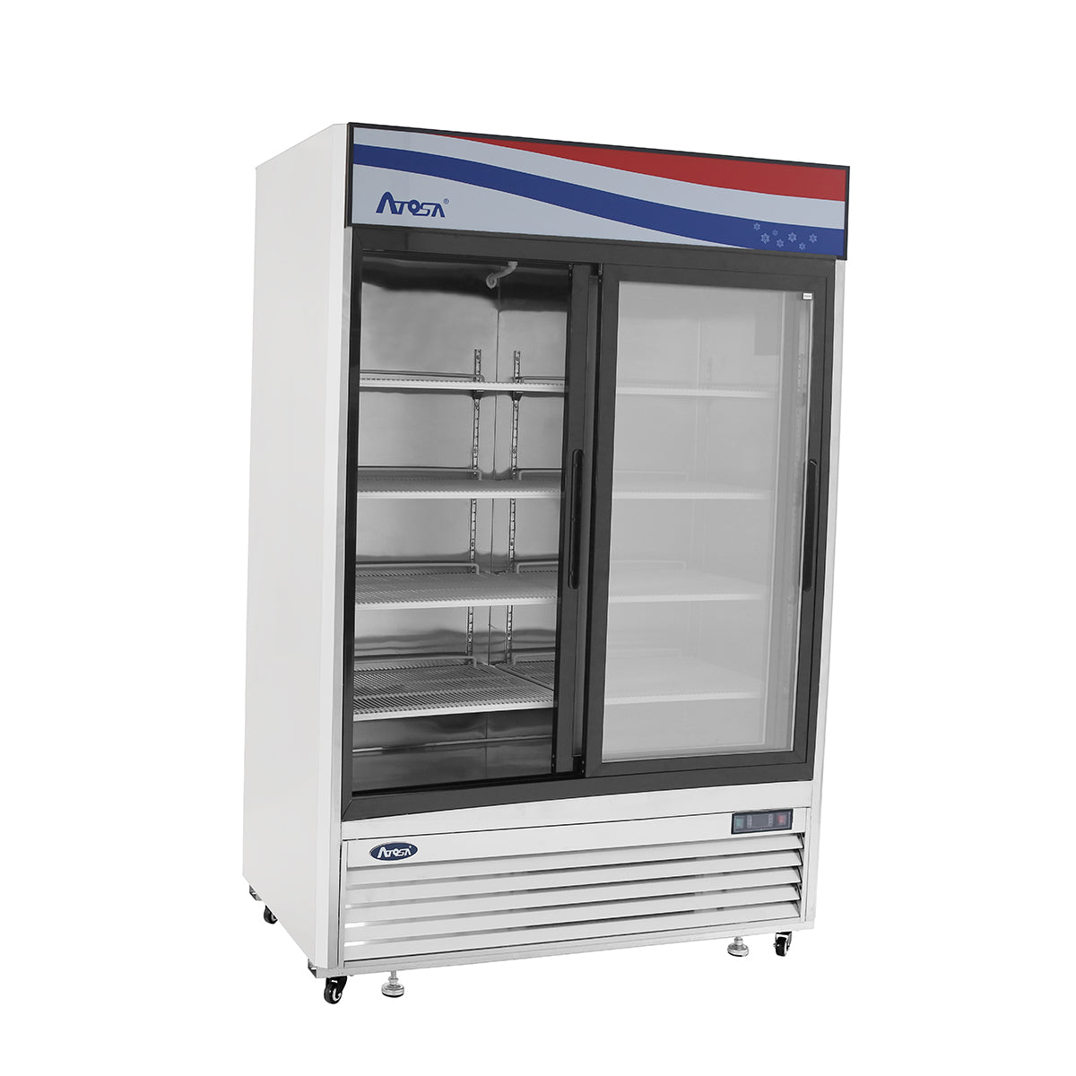 Atosa MCF8709GR Two Section Glass Door Refrigerator 54.38"W, 44.85 Cu. Ft.