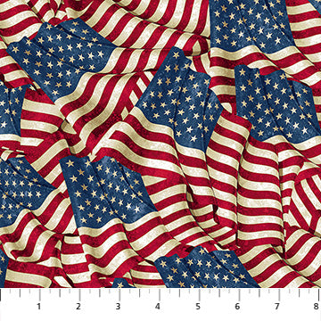 Cotton Print Stars And Stripes 14 Multi Flags Beige 43/44 Fabric