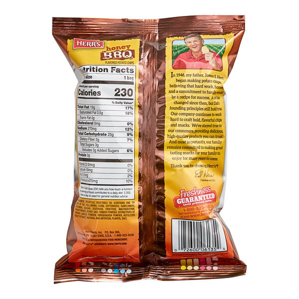 Herr's Honey BBQ Potato Chips 1.5 oz. - 60/Case