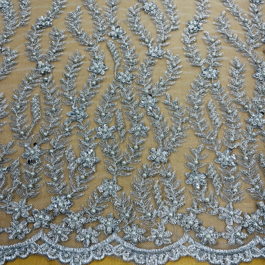 1 Yard Beaded Lace Fabric Embroidered on Polyester Net Mesh 50 inch Width