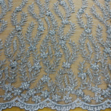 1 Yard Beaded Lace Fabric Embroidered on Polyester Net Mesh 50 inch Width