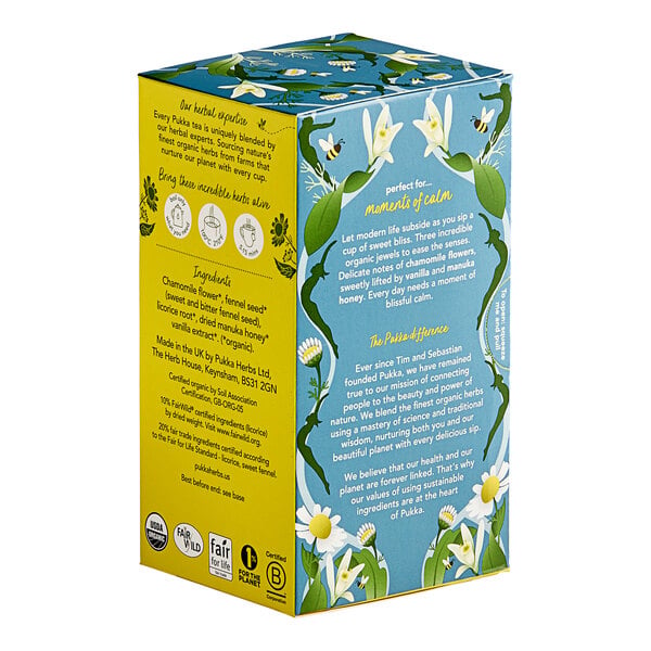 Pukka Organic Chamomile, Vanilla, and Manuka Honey Herbal Tea Bags - 80/Case