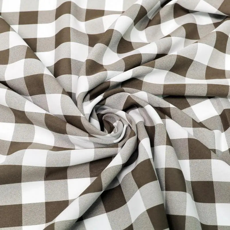 1″ inch Brown White Checkered Gingham Polyester Poplin Fabric