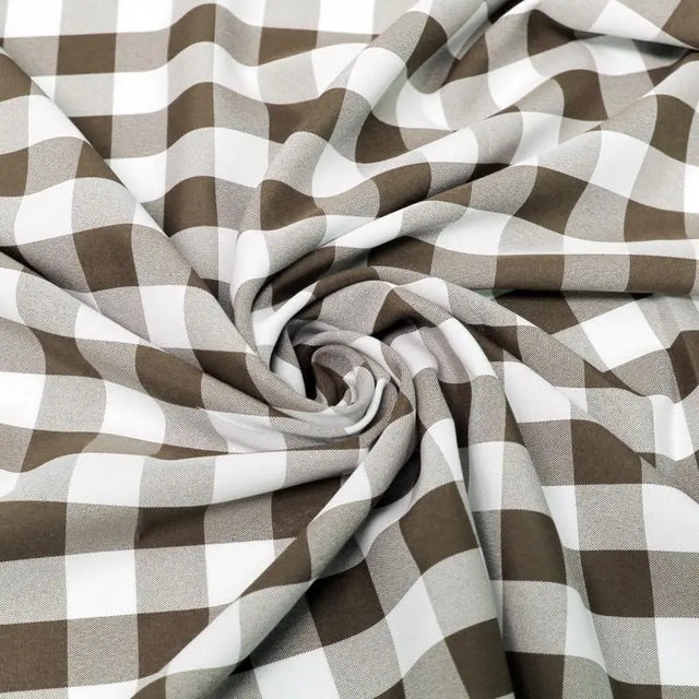 1″ inch Brown White Checkered Gingham Polyester Poplin Fabric