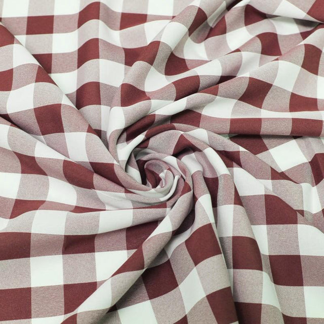 1″ inch Burgundy White Checkered Gingham Polyester Poplin Fabric,