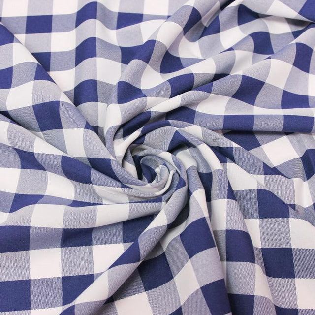1″ inch Navy Checkered Gingham Polyester Poplin Fabric,