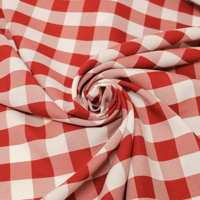 1″ inch Red White Checkered Gingham Polyester Poplin Fabric,
