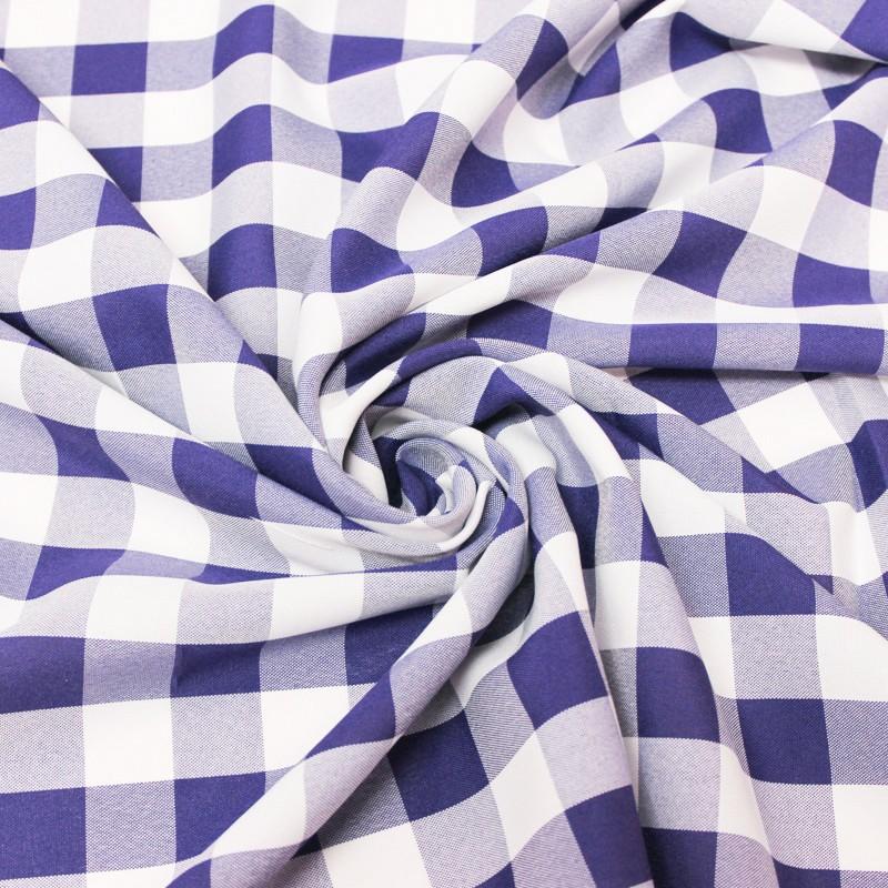 1″ inch Royal White Checkered Gingham Polyester Poplin Fabric,
