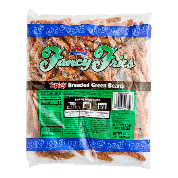 Fred's Fancy Fries Breaded Spicy Green Beans 2 lb. - 6/Case