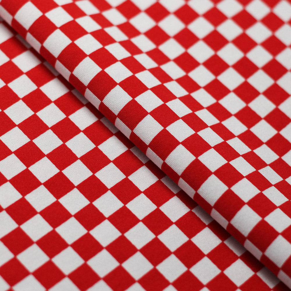 Motion Prints Mini Check Polyester Spandex Fabric - Red/White Mini Check Plaid, 58/60" Width (1 Yard)