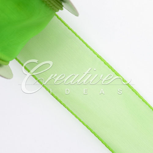 1 1/2" Wired Organza Ribbon - 10 Yards (Apple Green)