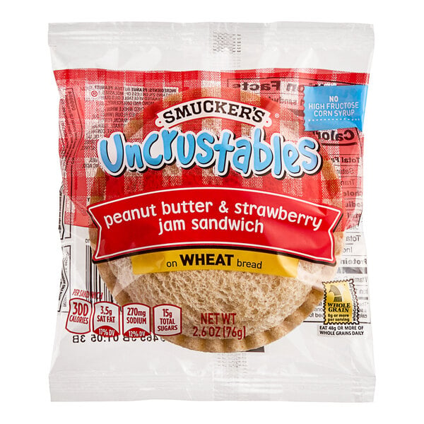 Smucker's Uncrustables Strawberry Jam and Peanut Butter Whole Wheat Sandwich 2.6 oz. - 72/Case