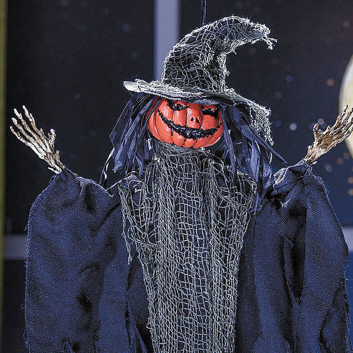 2 Ft. Hanging Pumpkinhead Man with Hat Halloween Decoration