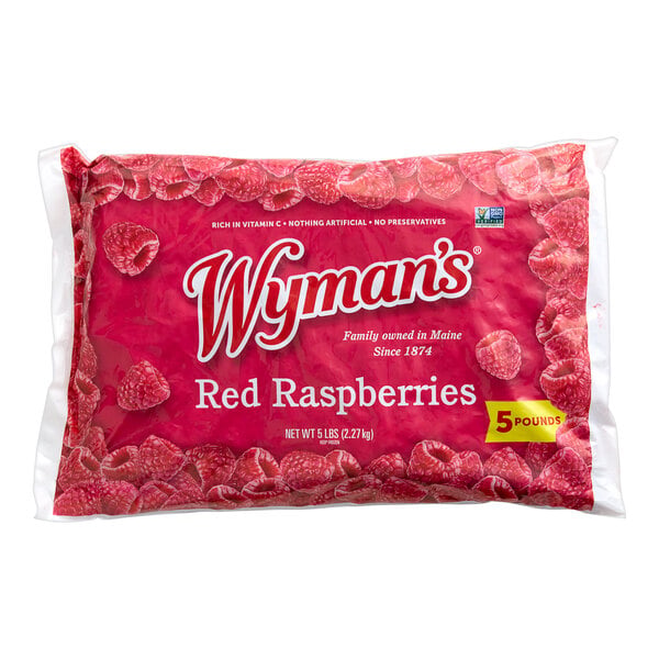 Wyman's Frozen Red Raspberries 5 lb. - 2/Case