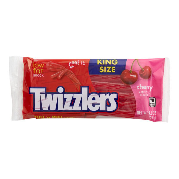 TWIZZLERS King Size Pull n' Peel Cherry Licorice 4.2 oz. - 15/Box