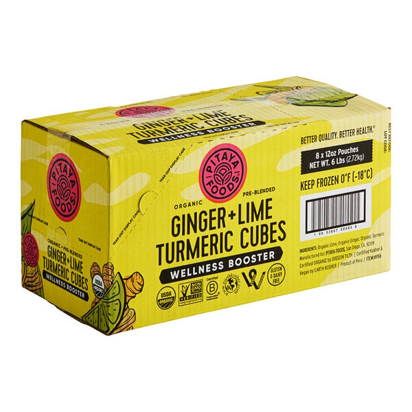 Pitaya Foods IQF Organic Ginger Lime Turmeric Wellness Cubes 12 oz. - 8/Case