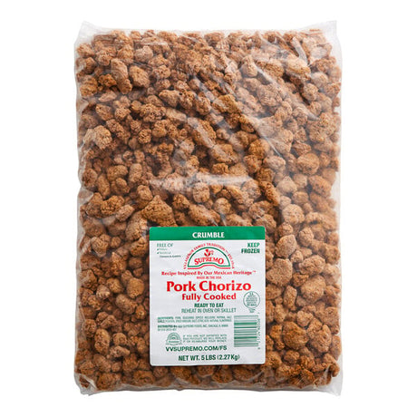 V&V Supremo Pre-Cooked Pork Chorizo Crumbles 5 lb. - 2/Case