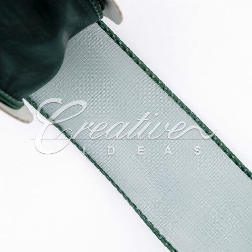 1 1/2" Wired Organza Ribbon - 10 Yards (Hunter Green)