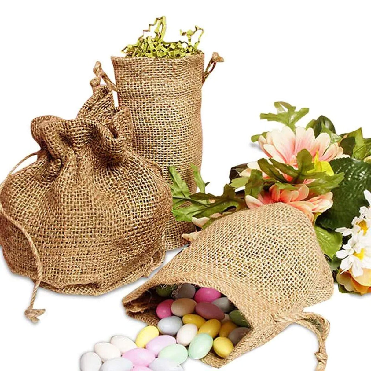 Natural Burlap Round Bottom Bags 4 '' X 2 1/2 '' X 7 ''