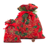 Red Poinsettias Sheer Fabric Bag 4” x 6” for Holiday Gifts