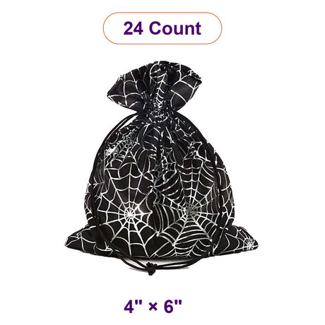 Spider Web Fabric Bags 4 '' x 6 '' Black / Silver Satin Color 12 EACH / PACKAGE