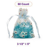 Printed Patterns On Flat Organza Bags 3 1/2 '' x 5 '' Daisies on Blue Color 30 EACH / PACKAGE