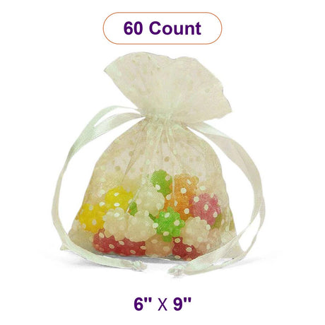 Polka Dot Organza Bags 6 '' x 9 '' White Color 30 EACH / PACKAGE