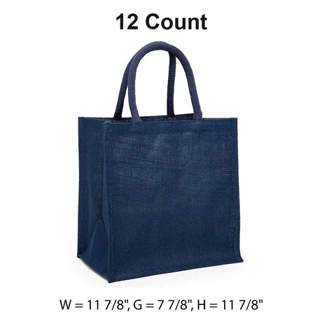 Jute Shopping Bags - Laminated Interior 11 7/8 '' X 7 7/8 '' X 11 7/8 '' Navy