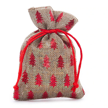 Christmas Tree Fabric Bag 8” x 10” Metallic Holiday Design