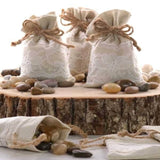 Natural/White Linen & Lace Fabric Bags 5 '' x 3 ''
