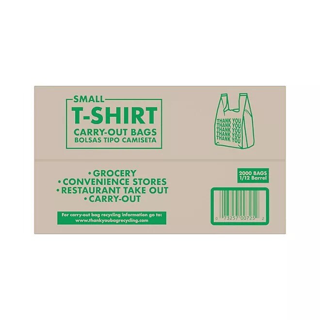 Premium Plastic Bags Small T-Shirt Carry-Out Bags, 7" x 5" x 15" | T-shirt carry-out bags