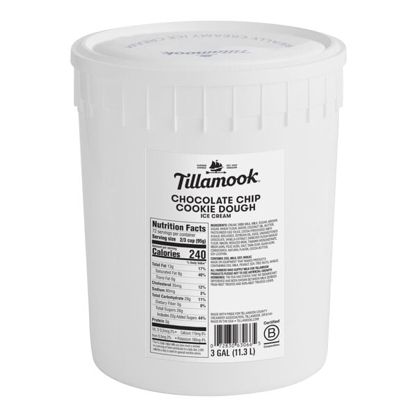 Tillamook Chocolate Chip Cookie Dough Premium Ice Cream with 13.5% Butterfat 3 Gallon