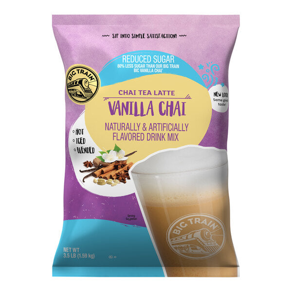 Big Train 3.5 lb. Reduced Sugar Vanilla Chai Tea Latte Mix - 4/Case