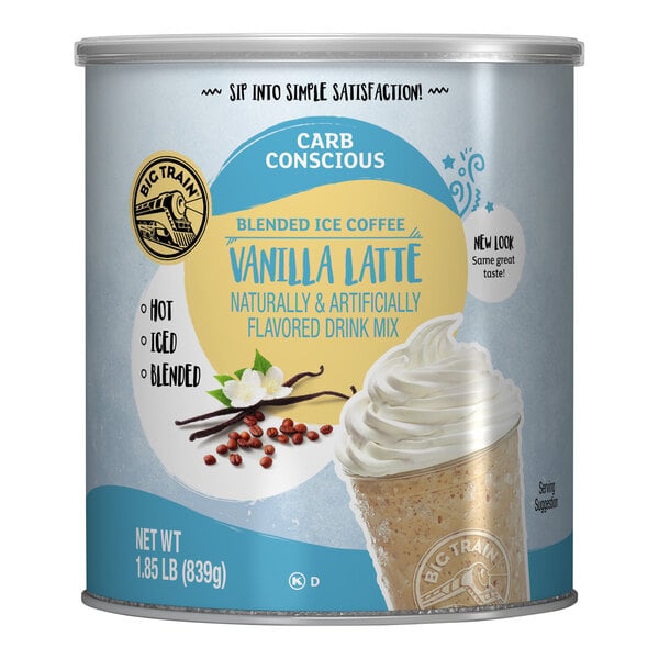 Big Train Low Carb Vanilla Latte Blended Ice Coffee Mix 1.85 lb. Can - 2/Case