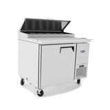 Atosa MPF8201GR Side Mount Refrigerated Pizza Prep Table 44"W X 33.1"D X 44"H with Self-Closing Solid Door