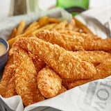 Brakebush SmartShapes Tater Chip Strip 1.25 oz. Fully Cooked Breaded Chicken Breast Strips - 128/Case