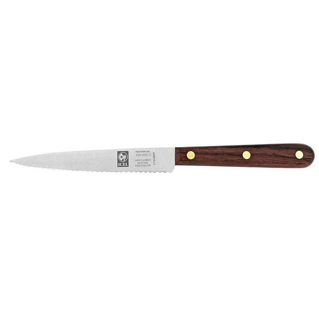 Icel 233865010 4" Serrated Paring Knife, Brown Rosewood Handle, Full Tang Blade